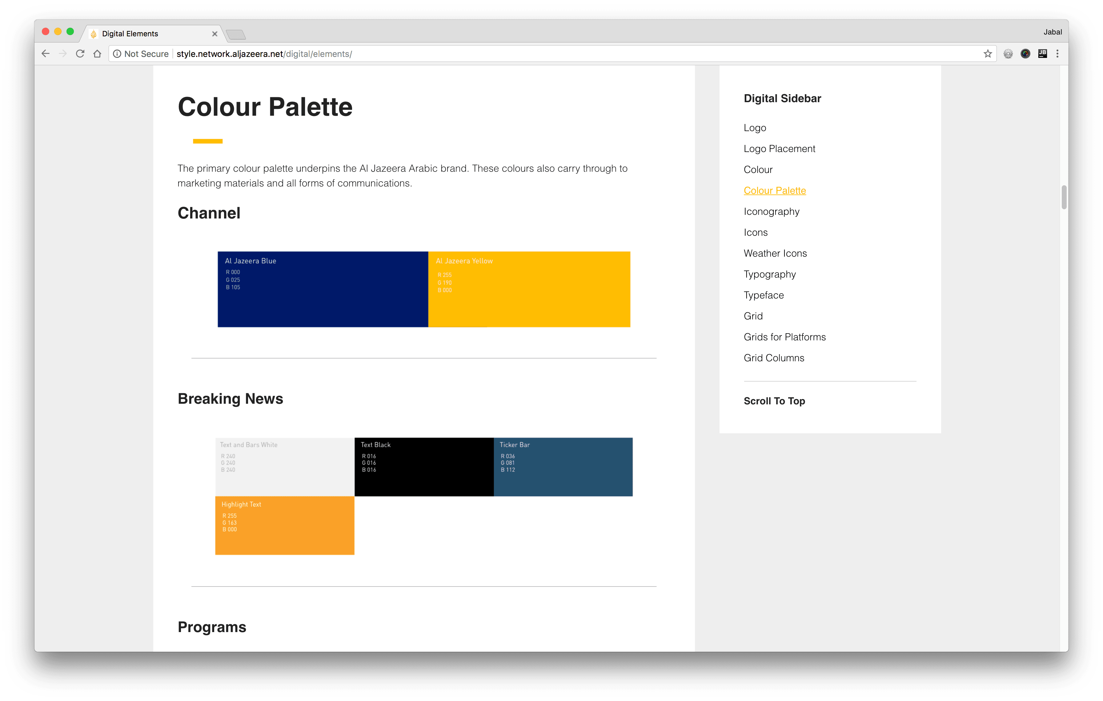 Al Jazeera Design Language System - Color Palette