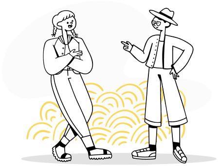 Illustrated graphic of two people talking